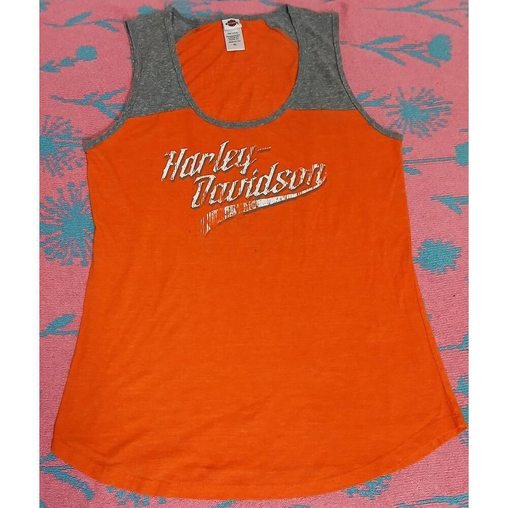 Harley Davidson womens xl motorcycle tank orange moroneys newburgh new york - Picture 1 of 8
